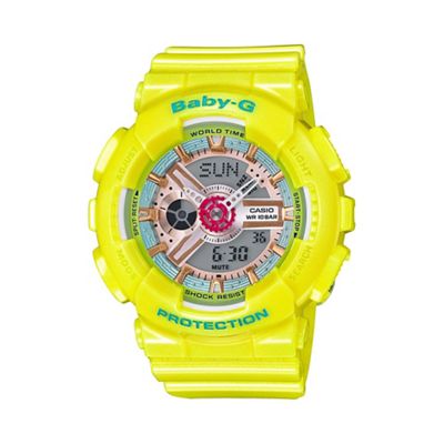 Ladies Neo pastel yellow 'Baby G' world time digital watch ba-110ca-9aer